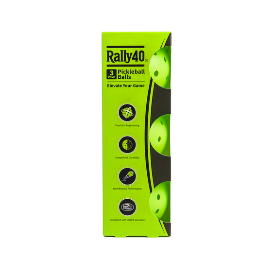 Balles de Pickleball Rally40 – Paquet de 3 (Vert Néon) – Conformes aux normes USAPA